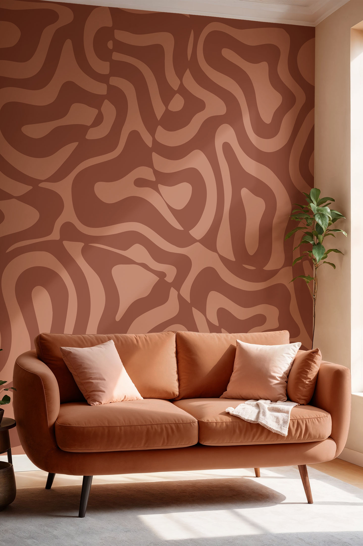 groovy terracotta salonn papier peint ondes groovy terracotta salon