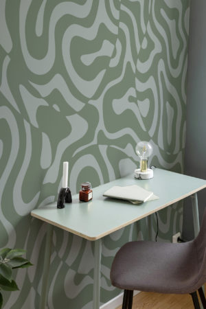 papier peint ondes groovy vert bureau