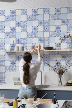 Blue Kitchen Mosaic Wallpaper
