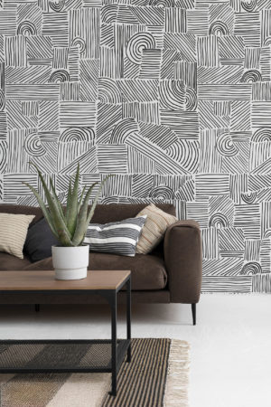 papier peint lignes zen noir salon