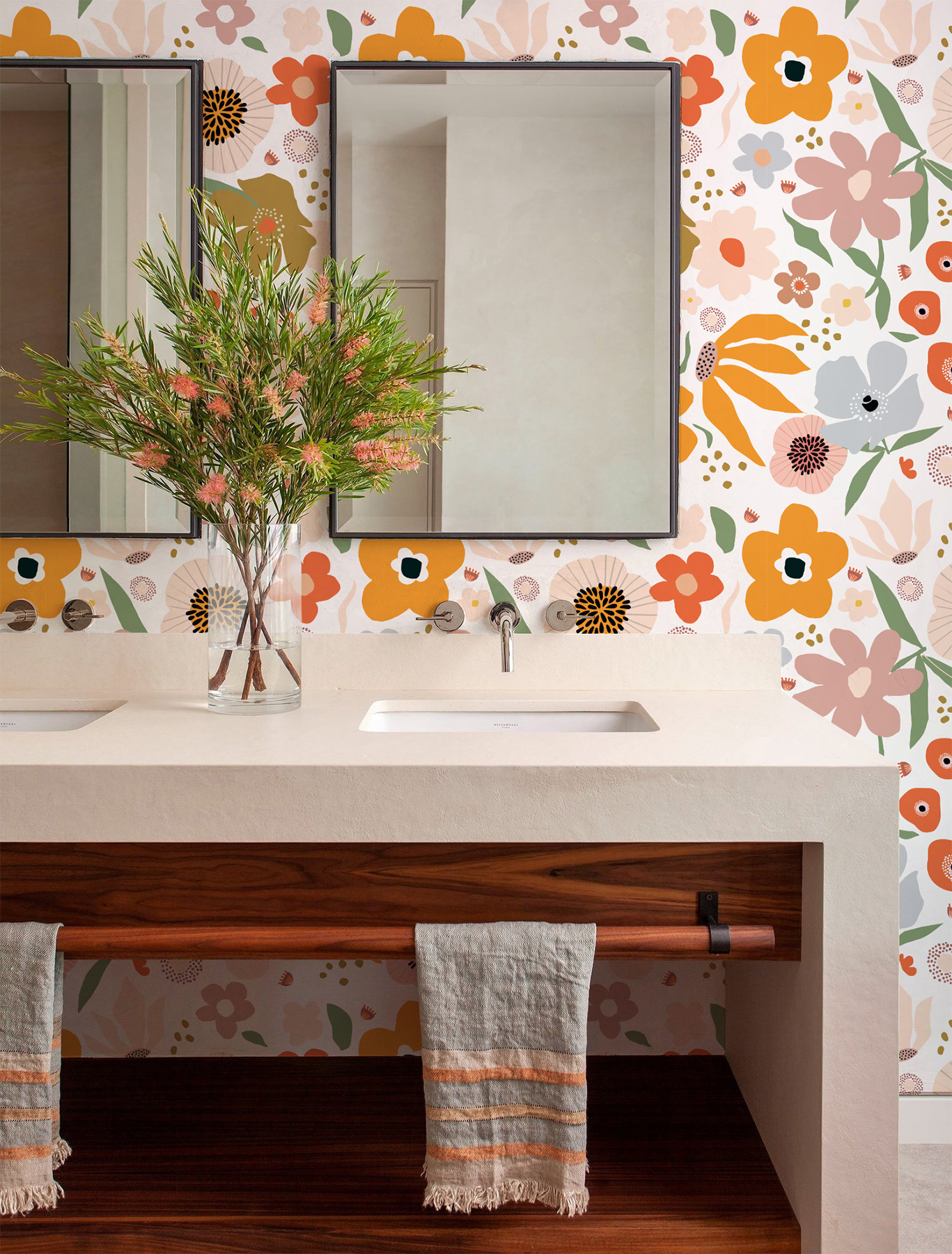 N°607 : Papier peint - Éclat de Pétales salle de bain blanc