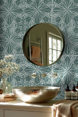 N°605 : Wallpaper - Emerald Art Deco - bathroom