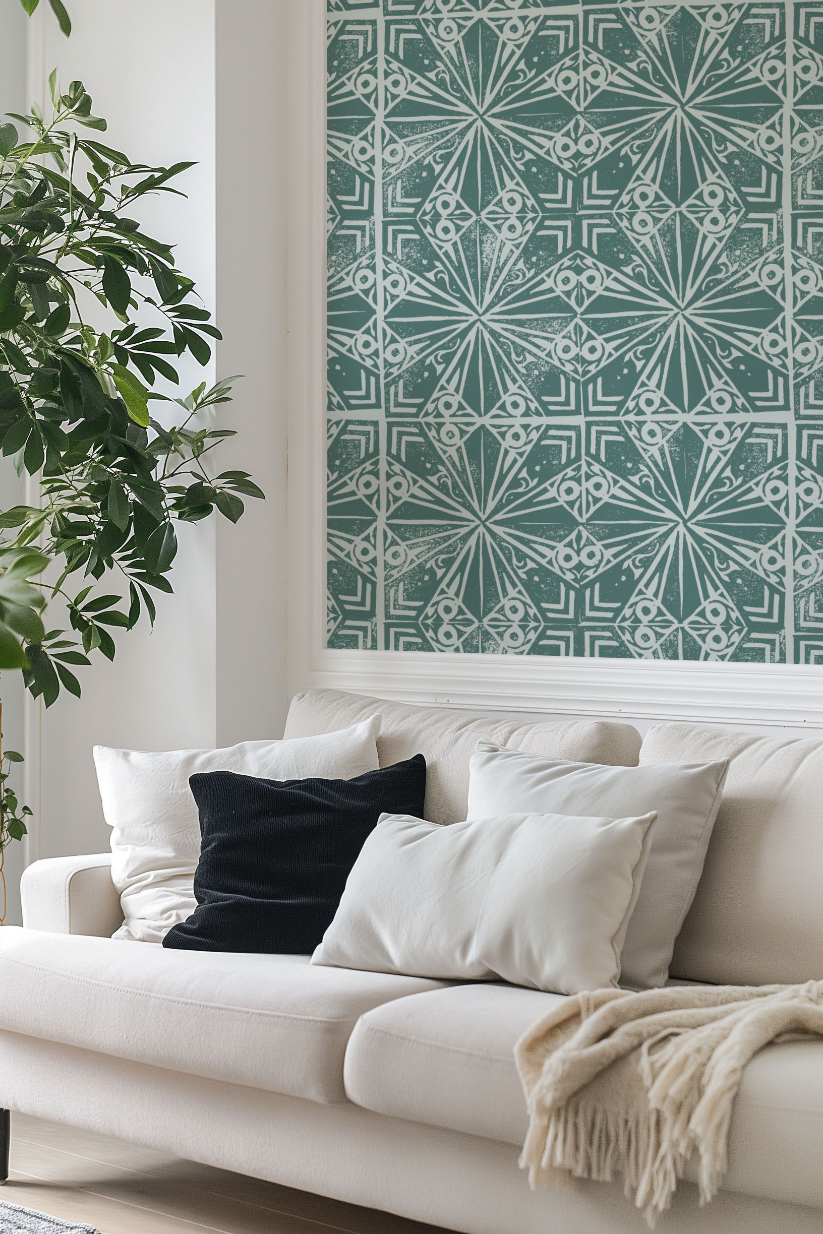 N°605 : Wallpaper - Emerald Art Deco - living room2
