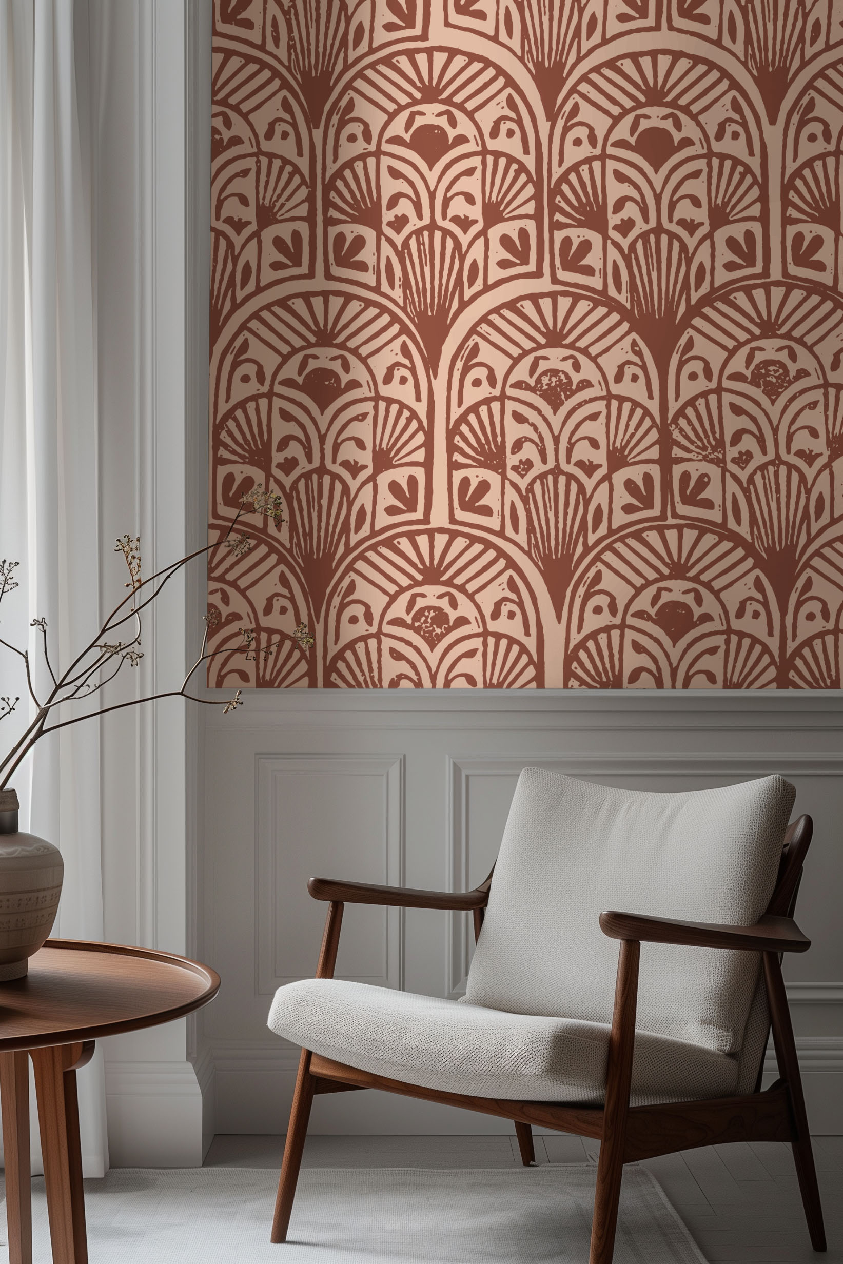 Nº606 : Wallpaper - Living room with floral arches2 N°606 : Wallpaper - Living room with floral arches2
