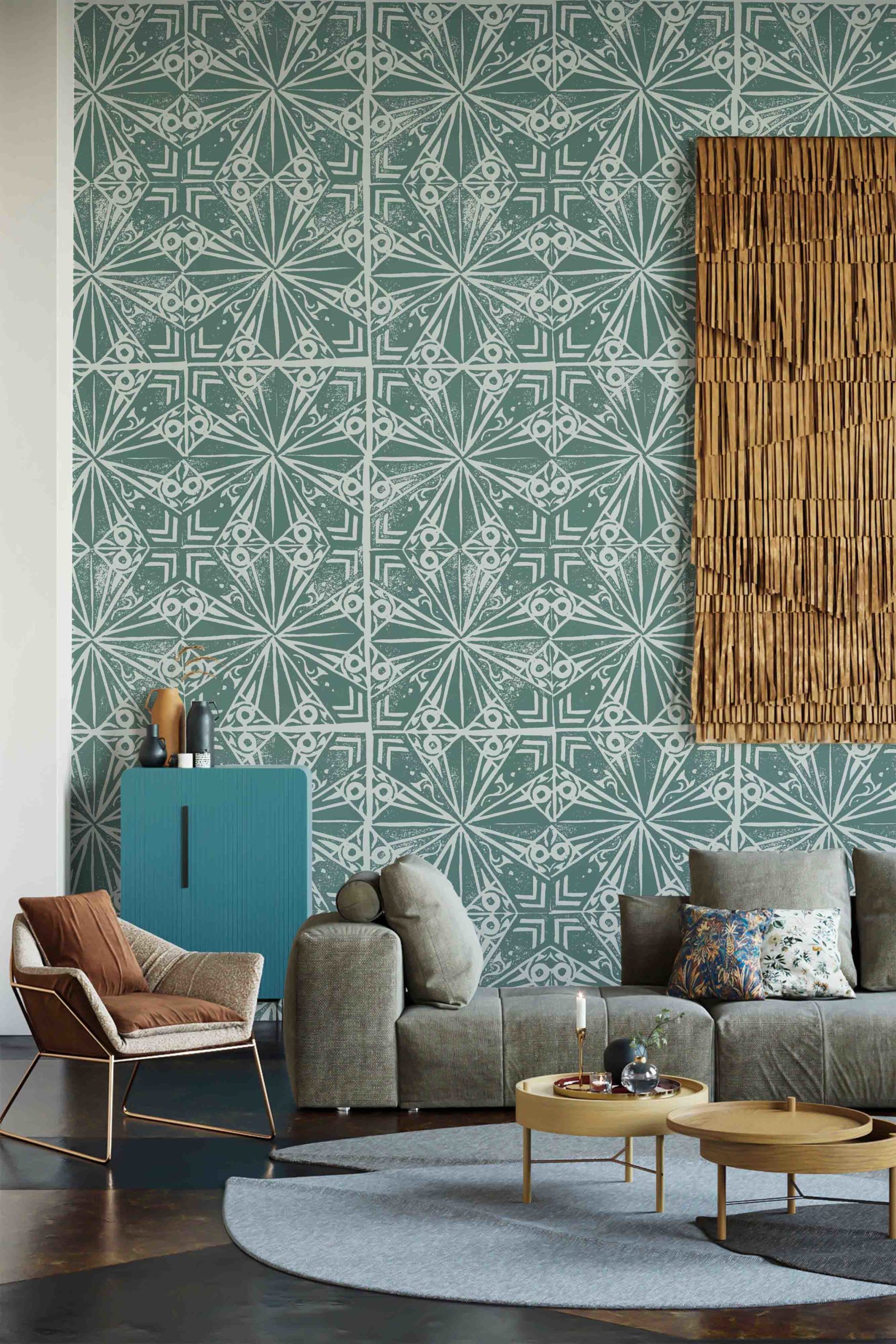 N°605 : Wallpaper - Emerald Art Deco - living room