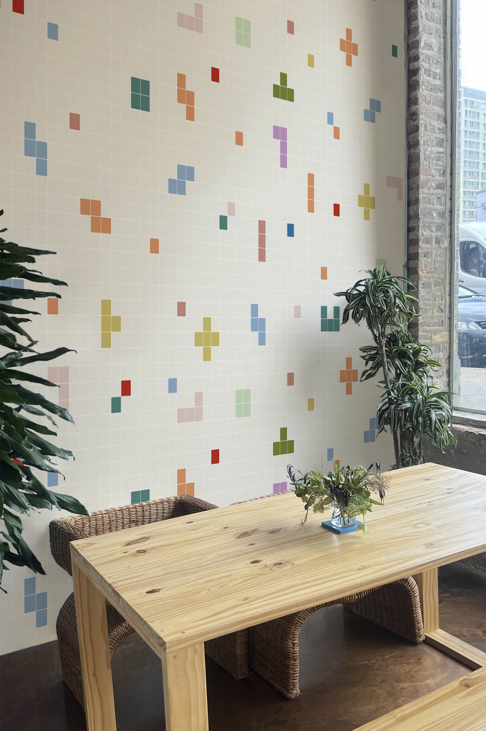 Nº608: Wallpaper – Pixel Harmony Beige – Dining Room