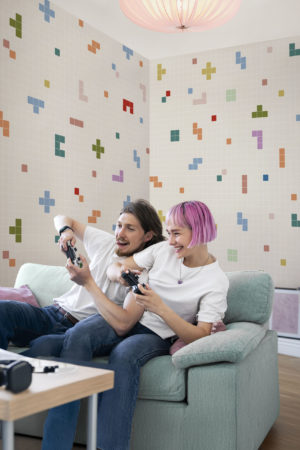 Nº608: Wallpaper – Pixel Harmony Beige – Living Room