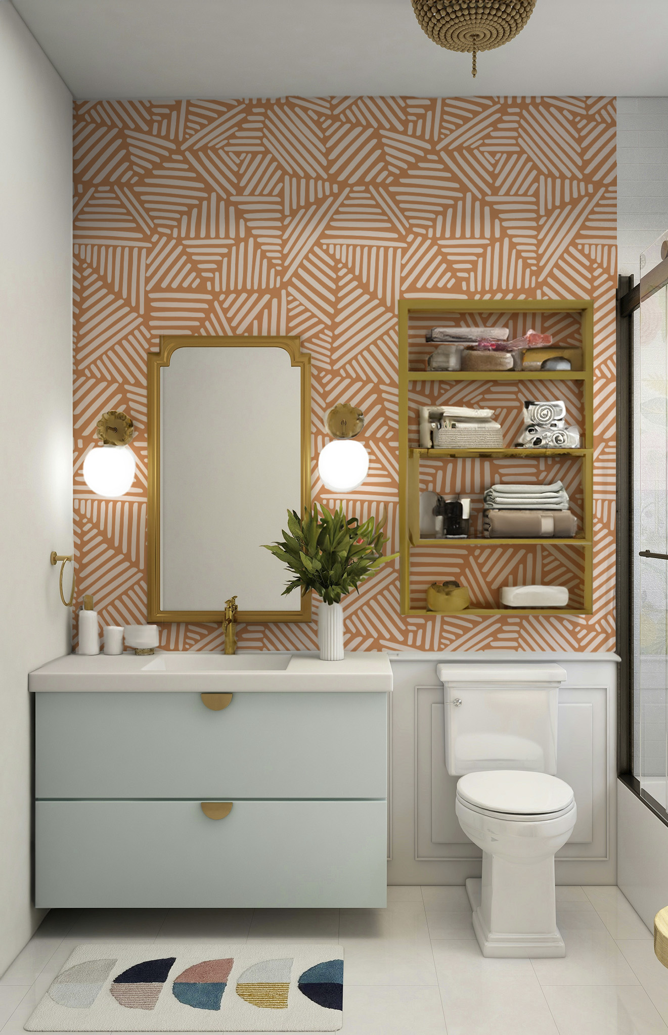 N°630 : Intertwined Triangles - orange - bathroom