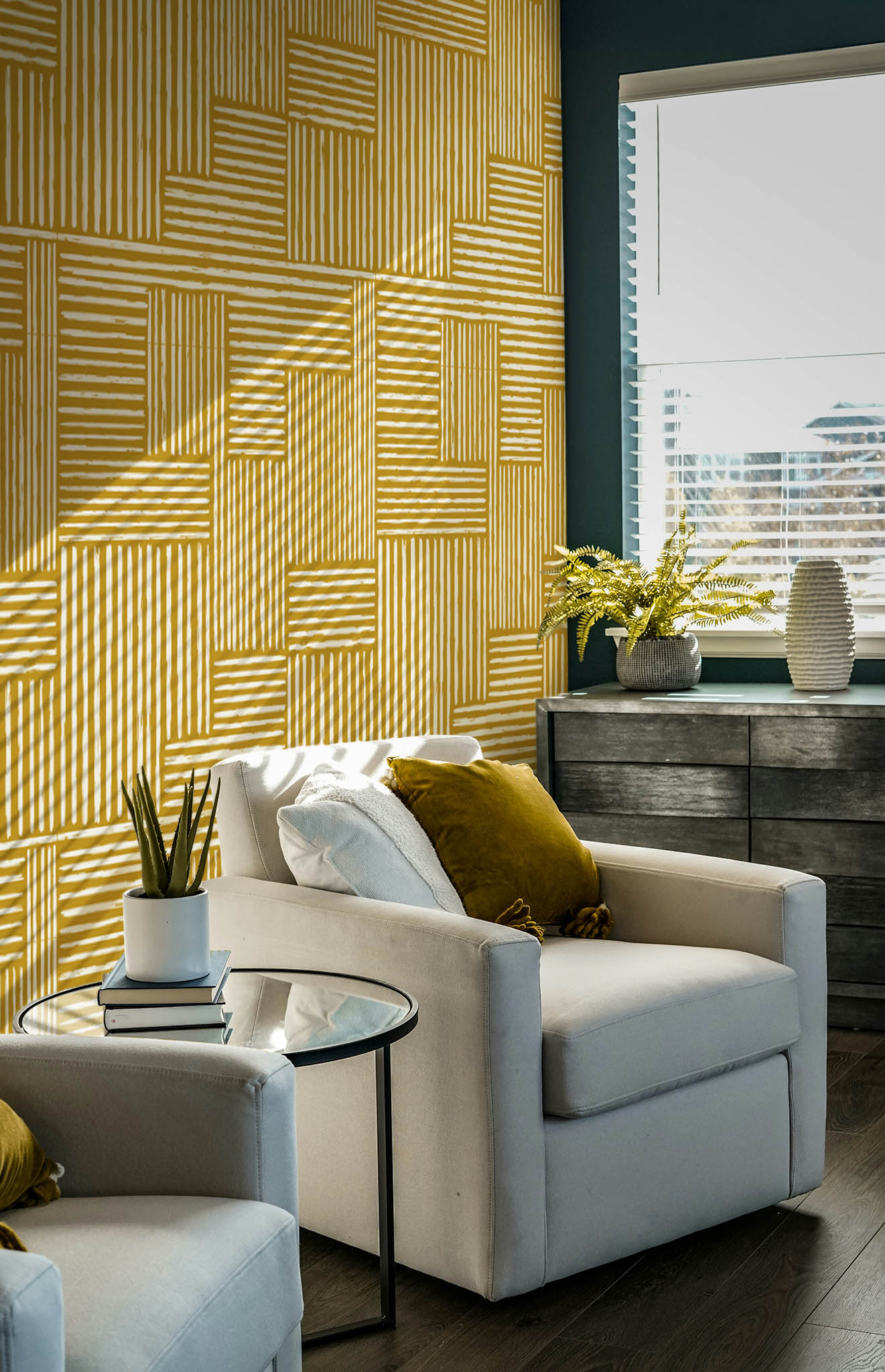 Nº624 : Solar Weaving - yellow - living room. N°624 : Solar Weaving - yellow - living room.