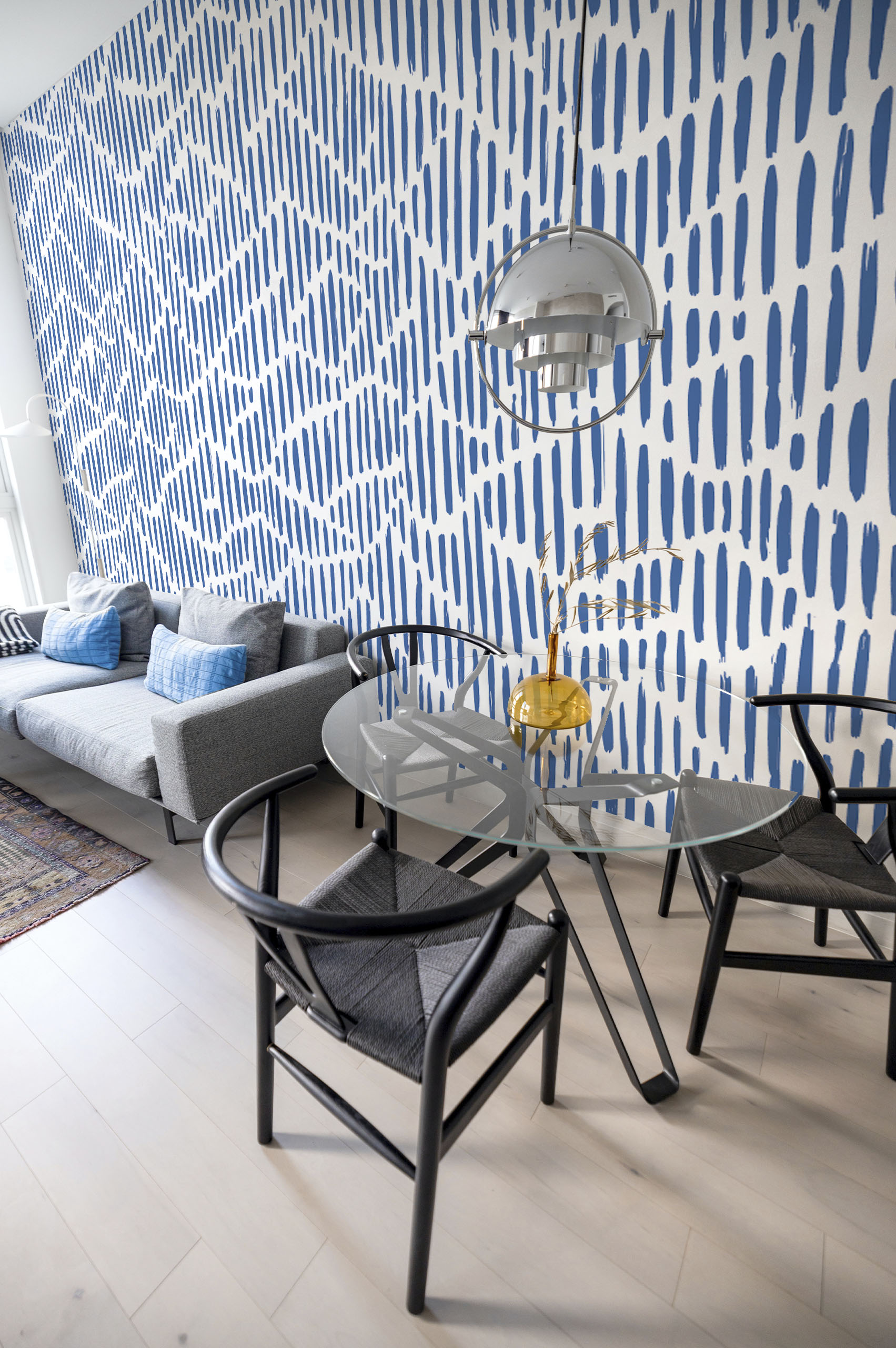 Nº631 : Papier Peint - Tracé Vibrant - bleu - salon Nº631 : Papier Peint - Tracé Vibrant - bleu - salon