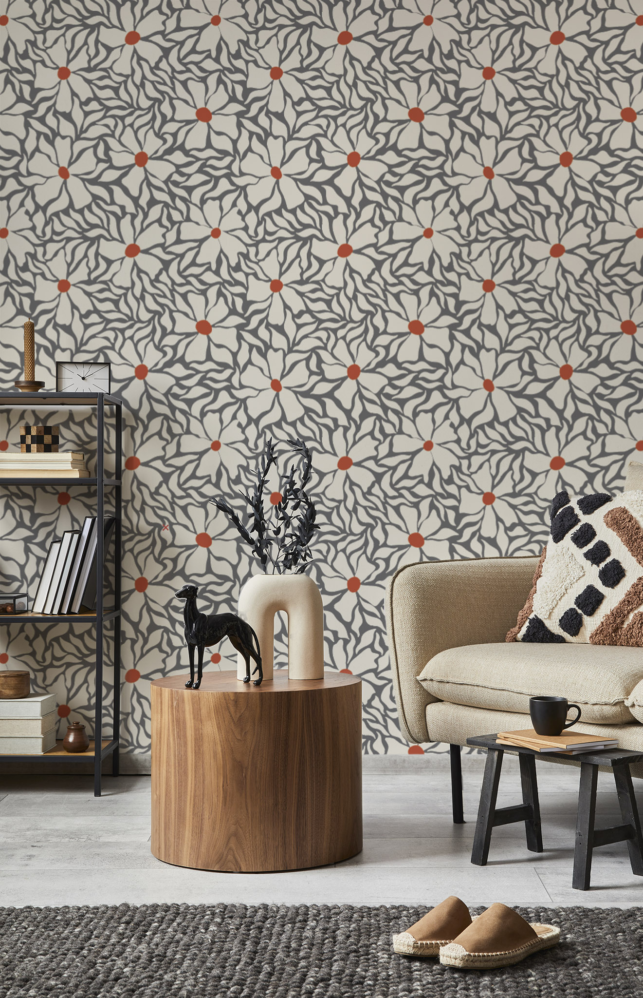 N°637 : Botanical Mosaic - grey - living room