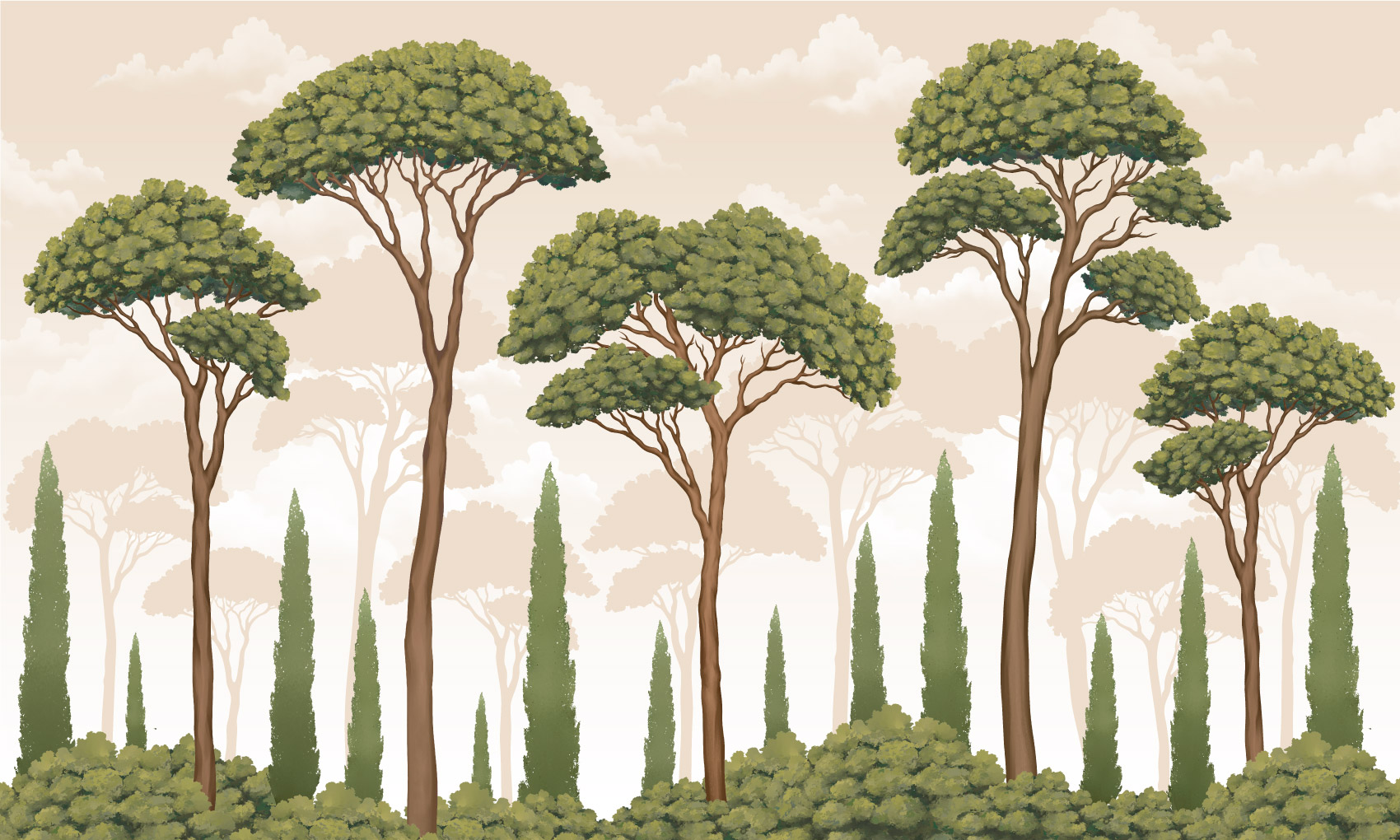 N°652 : Trees of Eden - multicoloured - pattern.