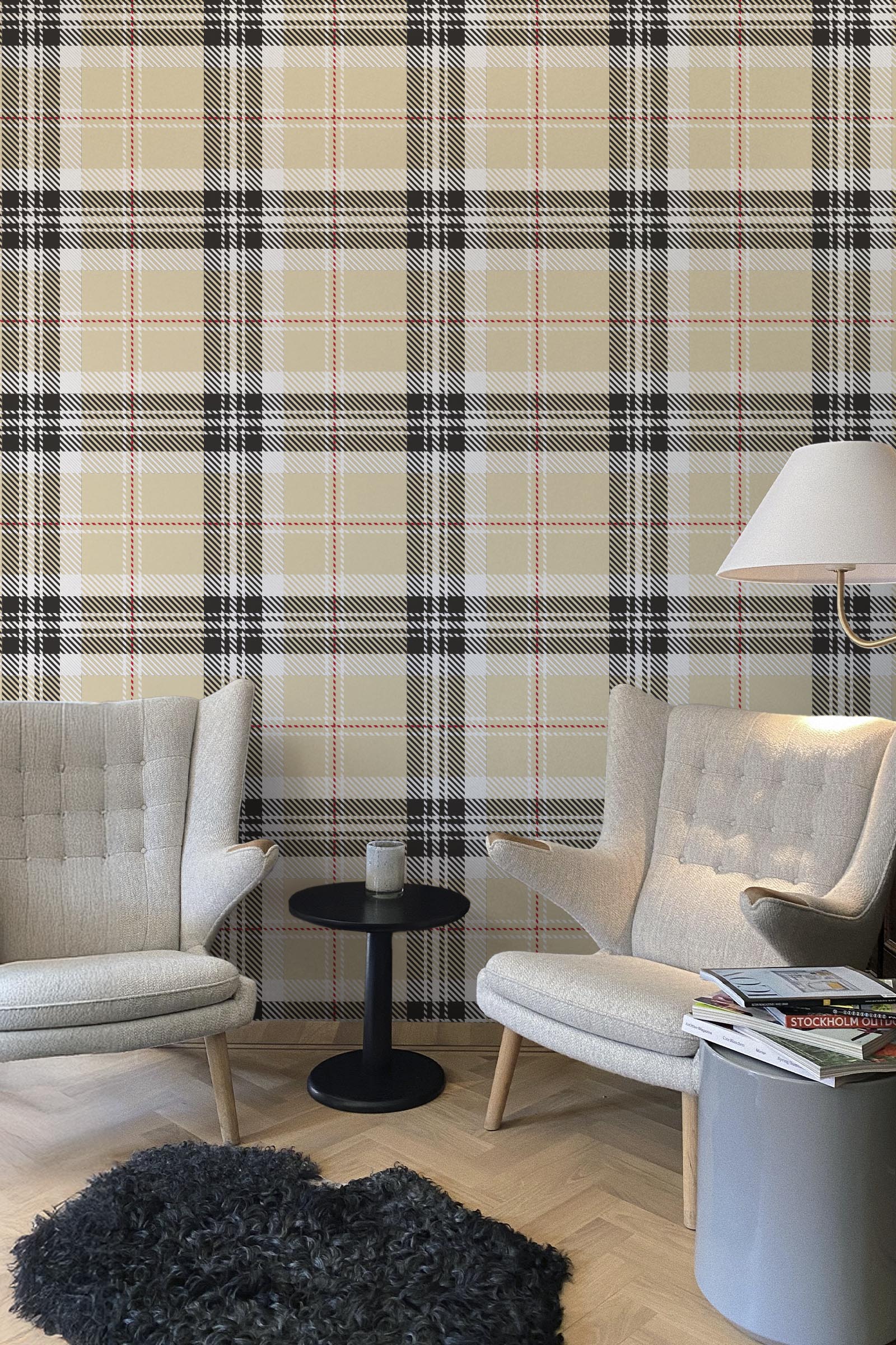n654 beige salon N°654 : Tartan Coloré - beige - salon